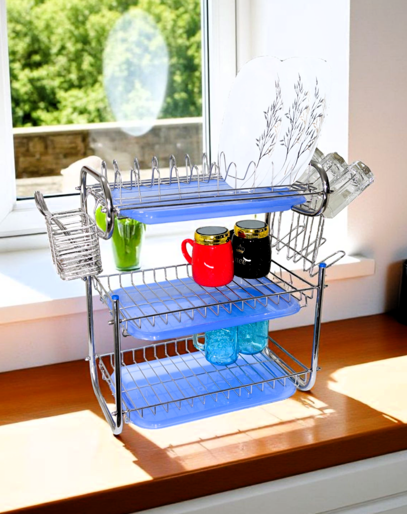 stainless steel kitchen dish rack, utensils organizer, kitchen rack steel, wall mount kitchen stand, pathre rack, pathiram stand, bhandi stand, dish drainer with plastic tray