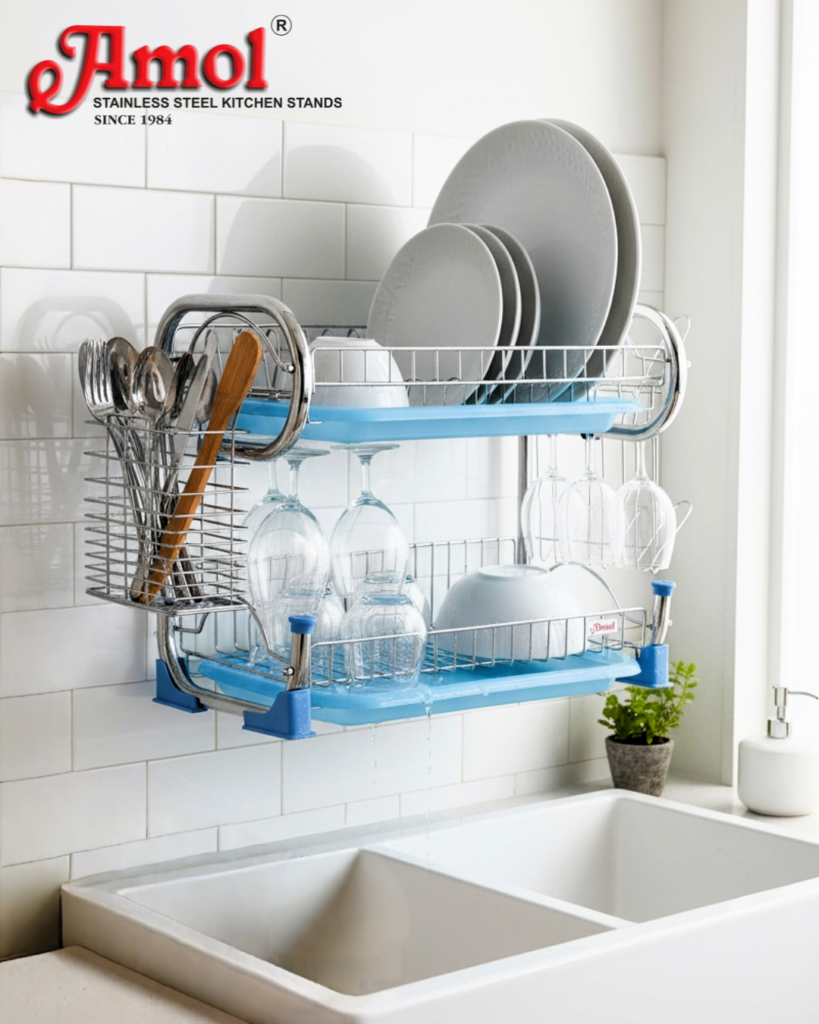 dish rack, kitchen stand, utensils stand, kitchen rack, dish drainer, kitchen organizer, stainless steel kitchen stand